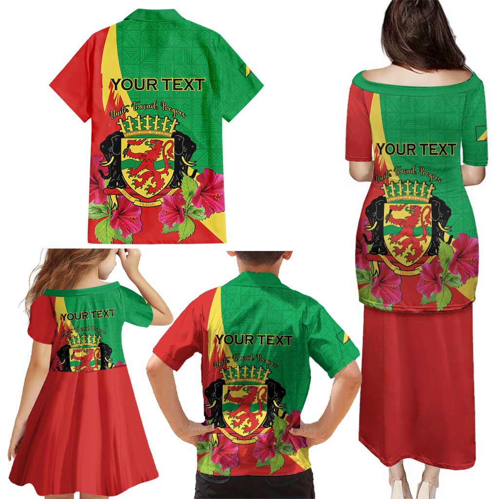Personalized Congo Brazzaville National Day Family Matching Puletasi and Hawaiian Shirt Coat Of Arms Hibiscus Flower - Wonder Print Shop