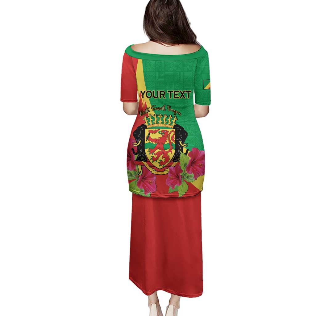 Personalized Congo Brazzaville National Day Family Matching Puletasi and Hawaiian Shirt Coat Of Arms Hibiscus Flower - Wonder Print Shop