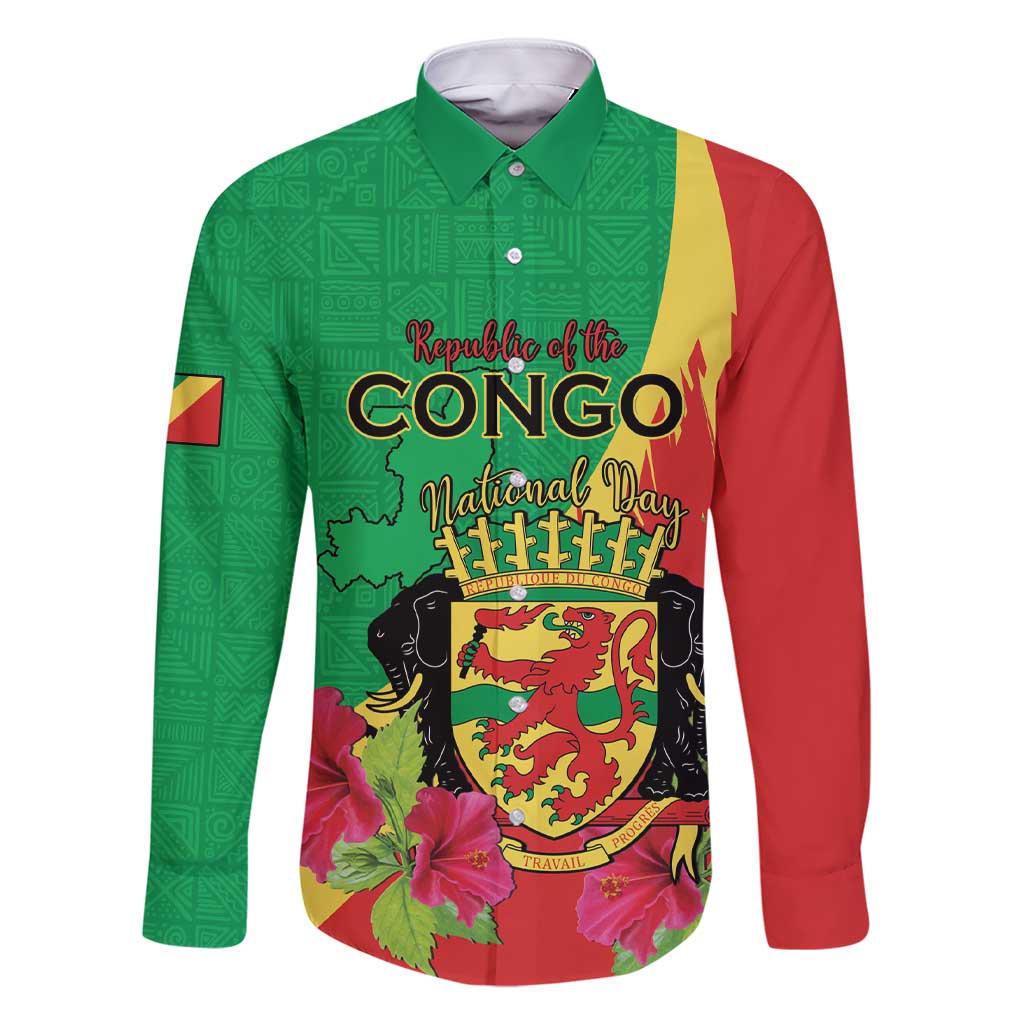 Personalized Congo Brazzaville National Day Family Matching Short Sleeve Bodycon Dress and Hawaiian Shirt Coat Of Arms Hibiscus Flower - Wonder Print Shop