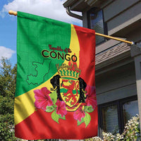 Personalized Congo Brazzaville National Day Garden Flag Coat Of Arms Hibiscus Flower - Wonder Print Shop