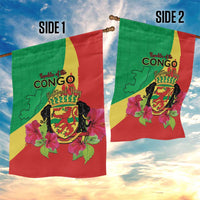 Personalized Congo Brazzaville National Day Garden Flag Coat Of Arms Hibiscus Flower - Wonder Print Shop