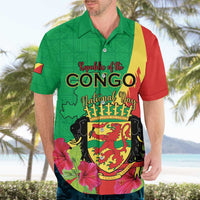 Personalized Congo Brazzaville National Day Hawaiian Shirt Coat Of Arms Hibiscus Flower - Wonder Print Shop