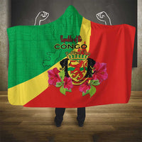 Personalized Congo Brazzaville National Day Hooded Blanket Coat Of Arms Hibiscus Flower - Wonder Print Shop