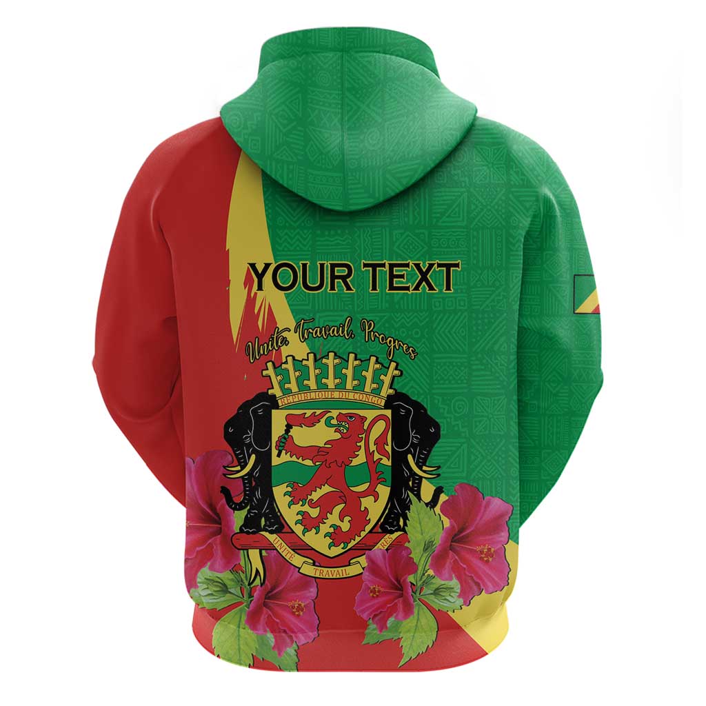 Personalized Congo Brazzaville National Day Hoodie Coat Of Arms Hibiscus Flower - Wonder Print Shop