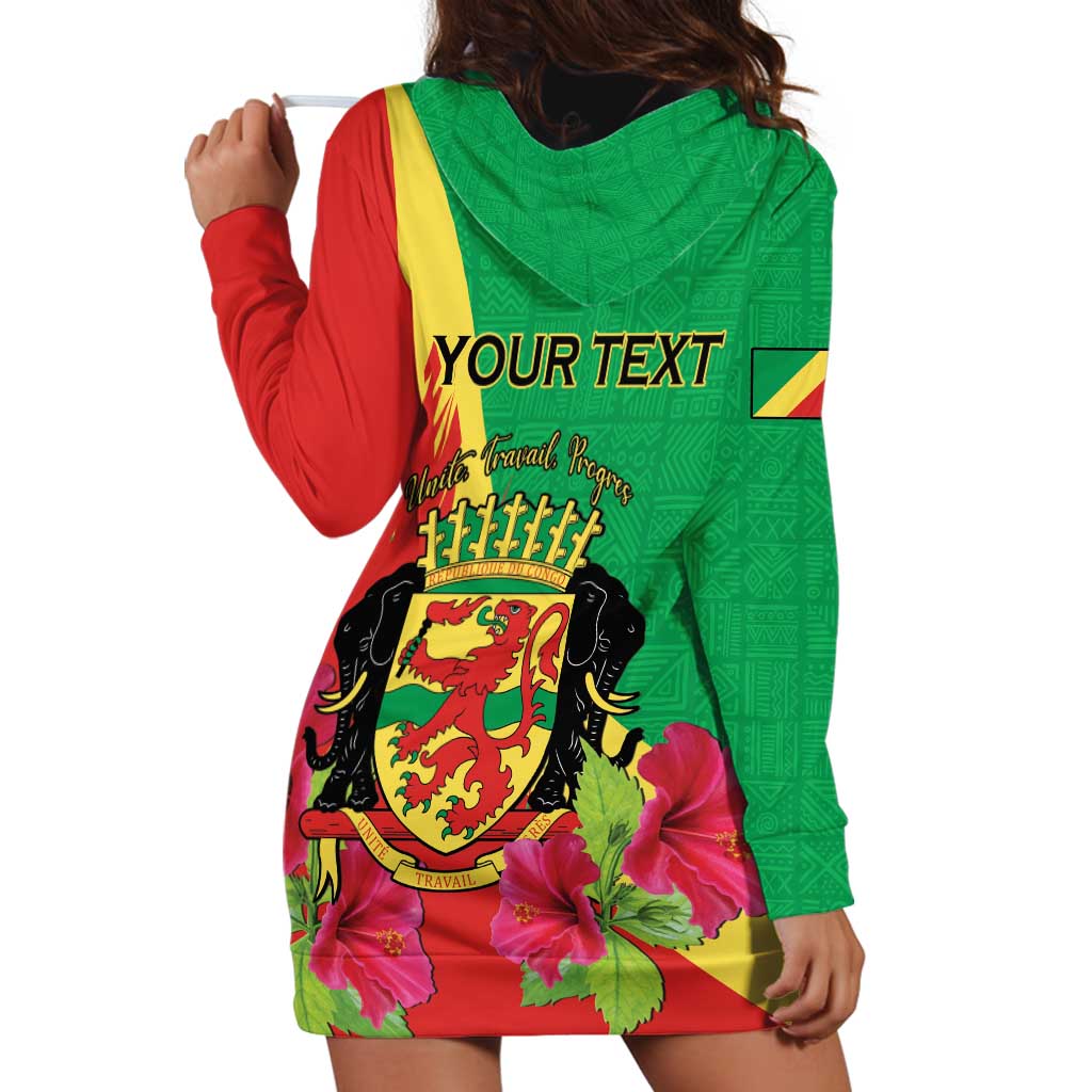 Personalized Congo Brazzaville National Day Hoodie Dress Coat Of Arms Hibiscus Flower - Wonder Print Shop