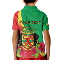 Personalized Congo Brazzaville National Day Kid Polo Shirt Coat Of Arms Hibiscus Flower - Wonder Print Shop