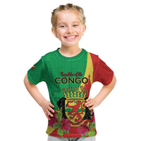 Personalized Congo Brazzaville National Day Kid T Shirt Coat Of Arms Hibiscus Flower - Wonder Print Shop