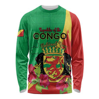 Personalized Congo Brazzaville National Day Long Sleeve Shirt Coat Of Arms Hibiscus Flower - Wonder Print Shop