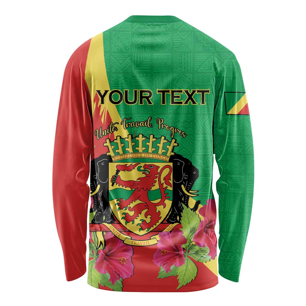 Personalized Congo Brazzaville National Day Long Sleeve Shirt Coat Of Arms Hibiscus Flower - Wonder Print Shop