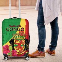 Personalized Congo Brazzaville National Day Luggage Cover Coat Of Arms Hibiscus Flower - Wonder Print Shop