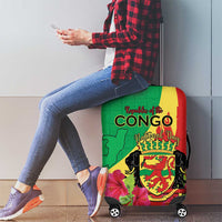 Personalized Congo Brazzaville National Day Luggage Cover Coat Of Arms Hibiscus Flower - Wonder Print Shop