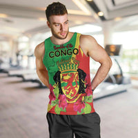 Personalized Congo Brazzaville National Day Men Tank Top Coat Of Arms Hibiscus Flower - Wonder Print Shop