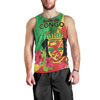 Personalized Congo Brazzaville National Day Men Tank Top Coat Of Arms Hibiscus Flower - Wonder Print Shop