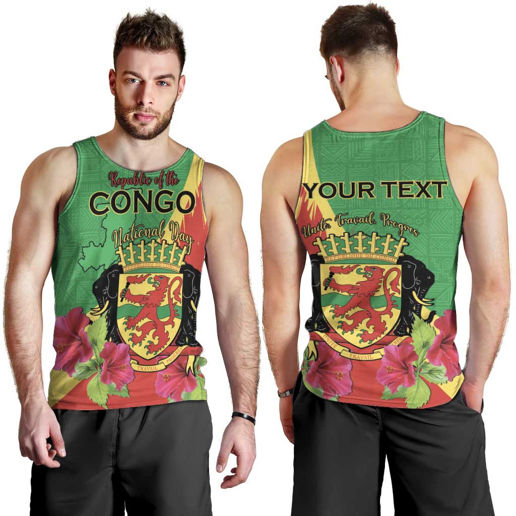 Personalized Congo Brazzaville National Day Men Tank Top Coat Of Arms Hibiscus Flower - Wonder Print Shop