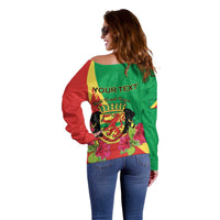 Personalized Congo Brazzaville National Day Off Shoulder Sweater Coat Of Arms Hibiscus Flower - Wonder Print Shop