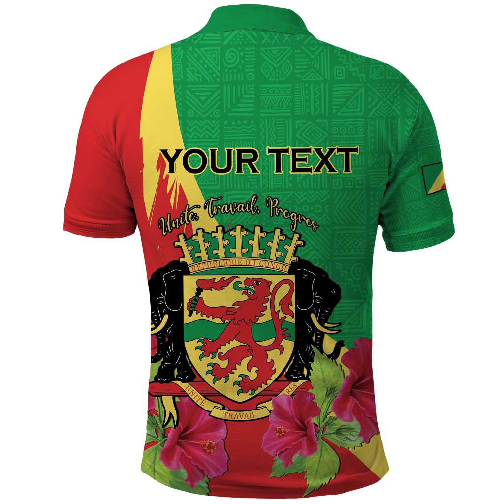 Personalized Congo Brazzaville National Day Polo Shirt Coat Of Arms Hibiscus Flower - Wonder Print Shop