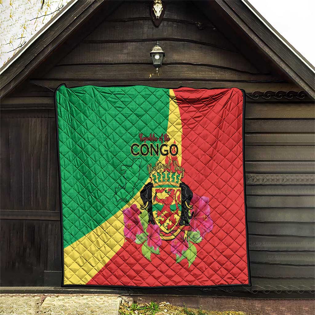 Personalized Congo Brazzaville National Day Quilt Coat Of Arms Hibiscus Flower - Wonder Print Shop