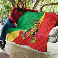 Personalized Congo Brazzaville National Day Quilt Coat Of Arms Hibiscus Flower - Wonder Print Shop
