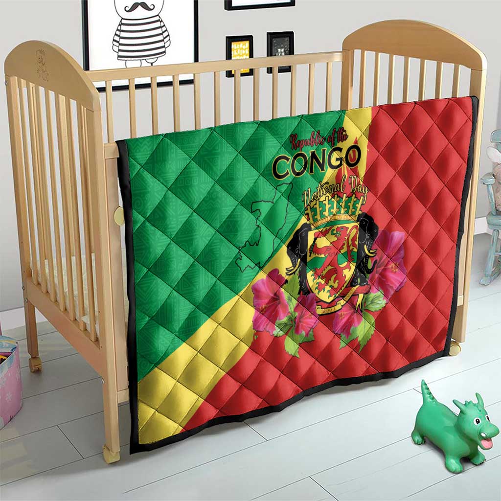 Personalized Congo Brazzaville National Day Quilt Coat Of Arms Hibiscus Flower - Wonder Print Shop