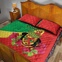 Personalized Congo Brazzaville National Day Quilt Bed Set Coat Of Arms Hibiscus Flower - Wonder Print Shop