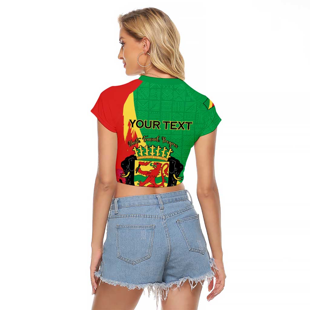 Personalized Congo Brazzaville National Day Raglan Cropped T Shirt Coat Of Arms Hibiscus Flower - Wonder Print Shop