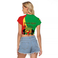 Personalized Congo Brazzaville National Day Raglan Cropped T Shirt Coat Of Arms Hibiscus Flower - Wonder Print Shop