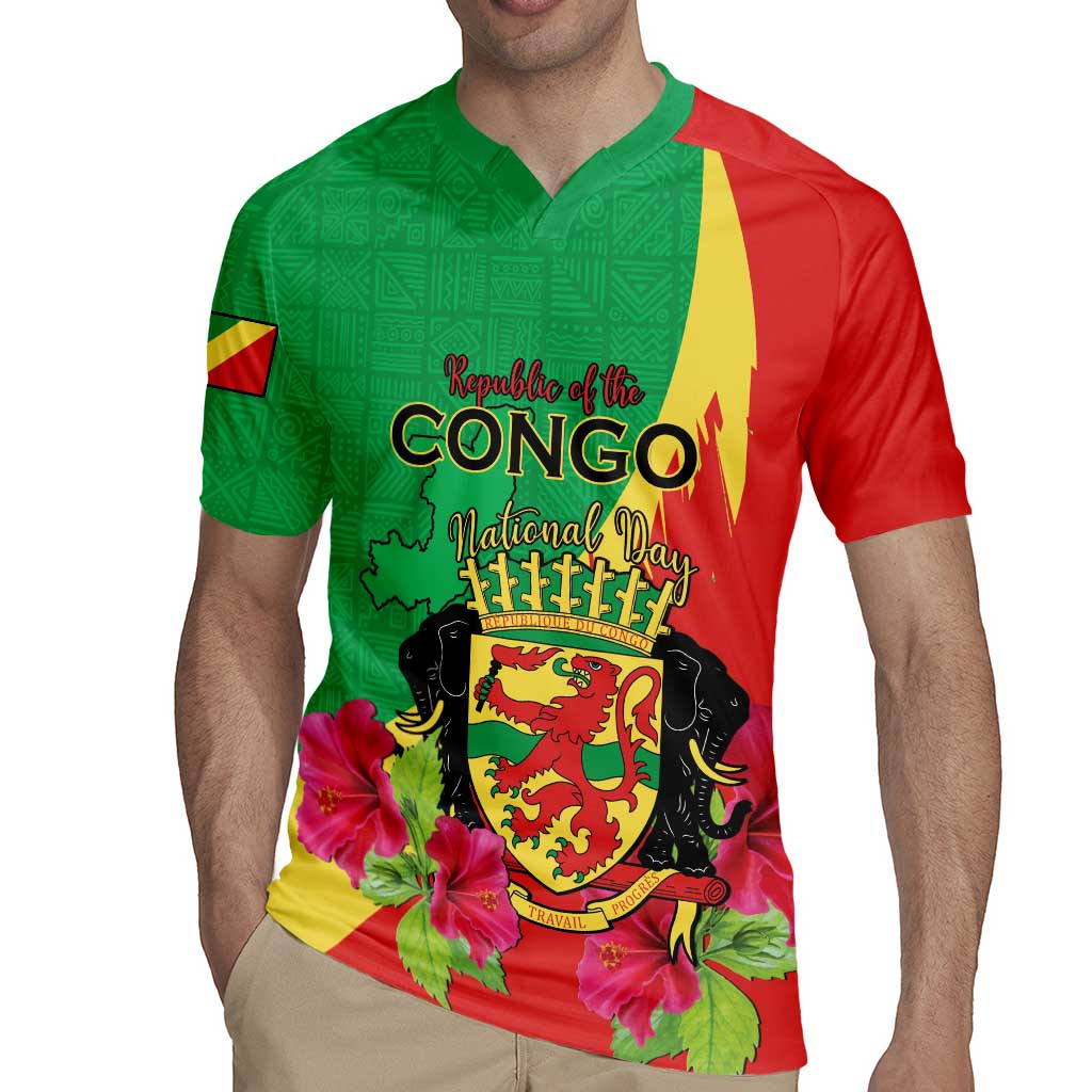 Personalized Congo Brazzaville National Day Rugby Jersey Coat Of Arms Hibiscus Flower - Wonder Print Shop