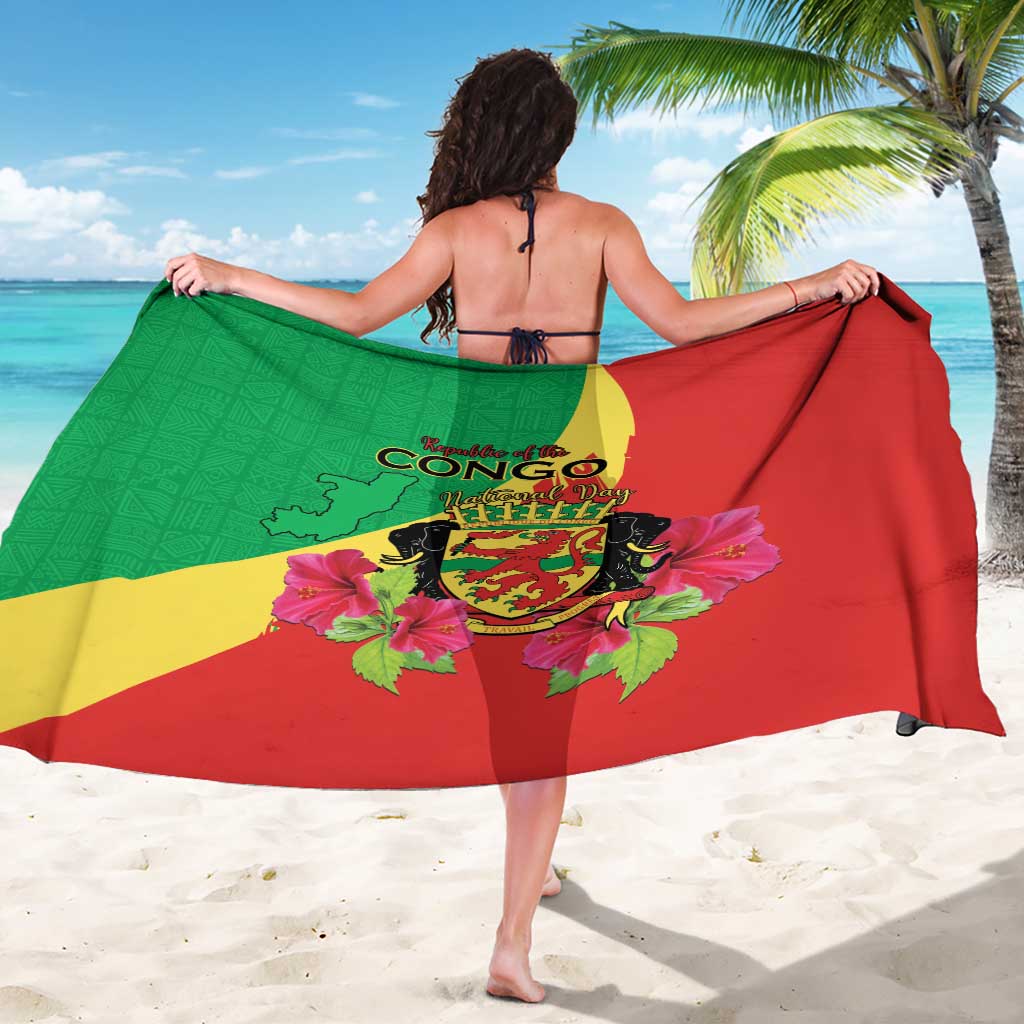 Personalized Congo Brazzaville National Day Sarong Coat Of Arms Hibiscus Flower - Wonder Print Shop