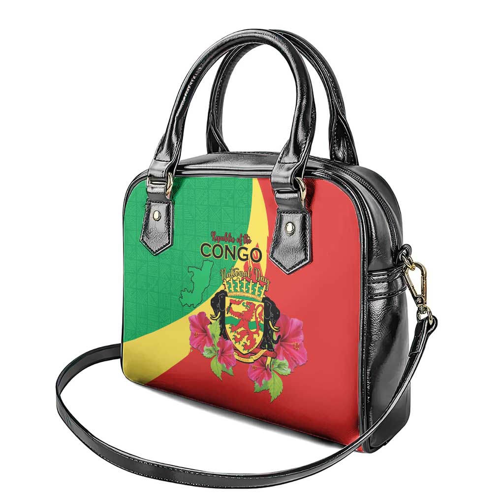 Personalized Congo Brazzaville National Day Shoulder Handbag Coat Of Arms Hibiscus Flower - Wonder Print Shop