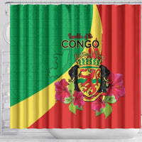 Personalized Congo Brazzaville National Day Shower Curtain Coat Of Arms Hibiscus Flower - Wonder Print Shop
