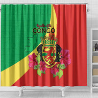 Personalized Congo Brazzaville National Day Shower Curtain Coat Of Arms Hibiscus Flower - Wonder Print Shop