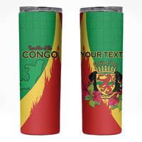 Personalized Congo Brazzaville National Day Skinny Tumbler Coat Of Arms Hibiscus Flower - Wonder Print Shop