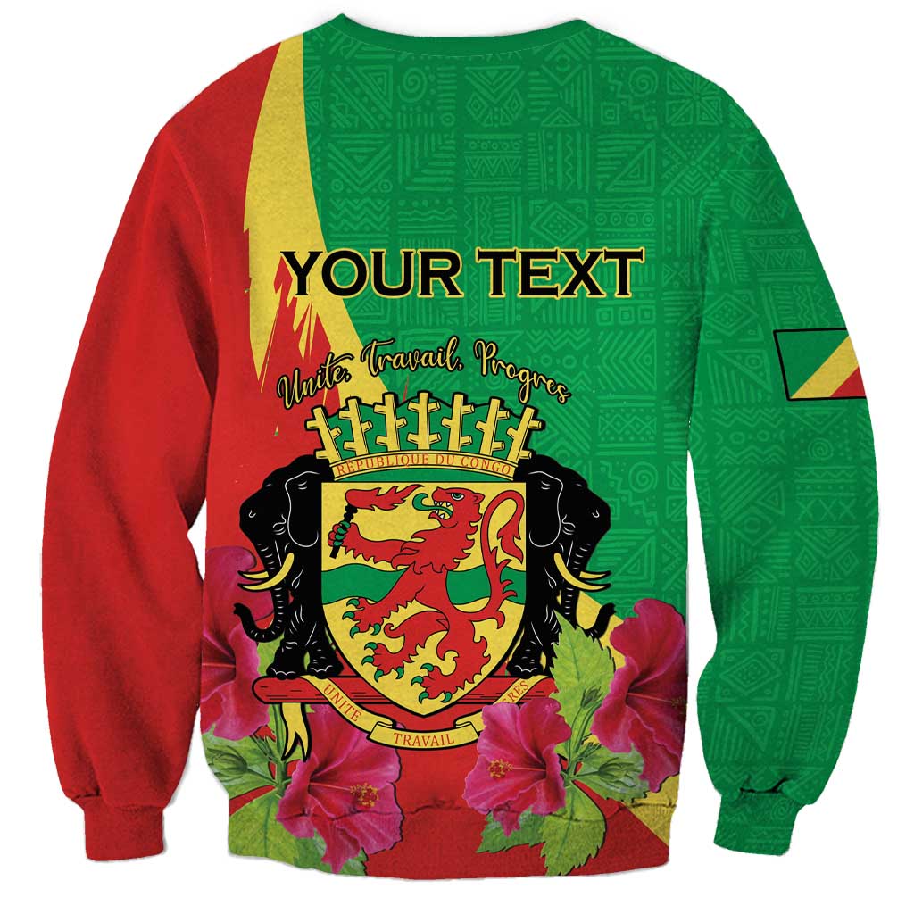 Personalized Congo Brazzaville National Day Sweatshirt Coat Of Arms Hibiscus Flower - Wonder Print Shop