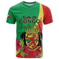Personalized Congo Brazzaville National Day T Shirt Coat Of Arms Hibiscus Flower - Wonder Print Shop
