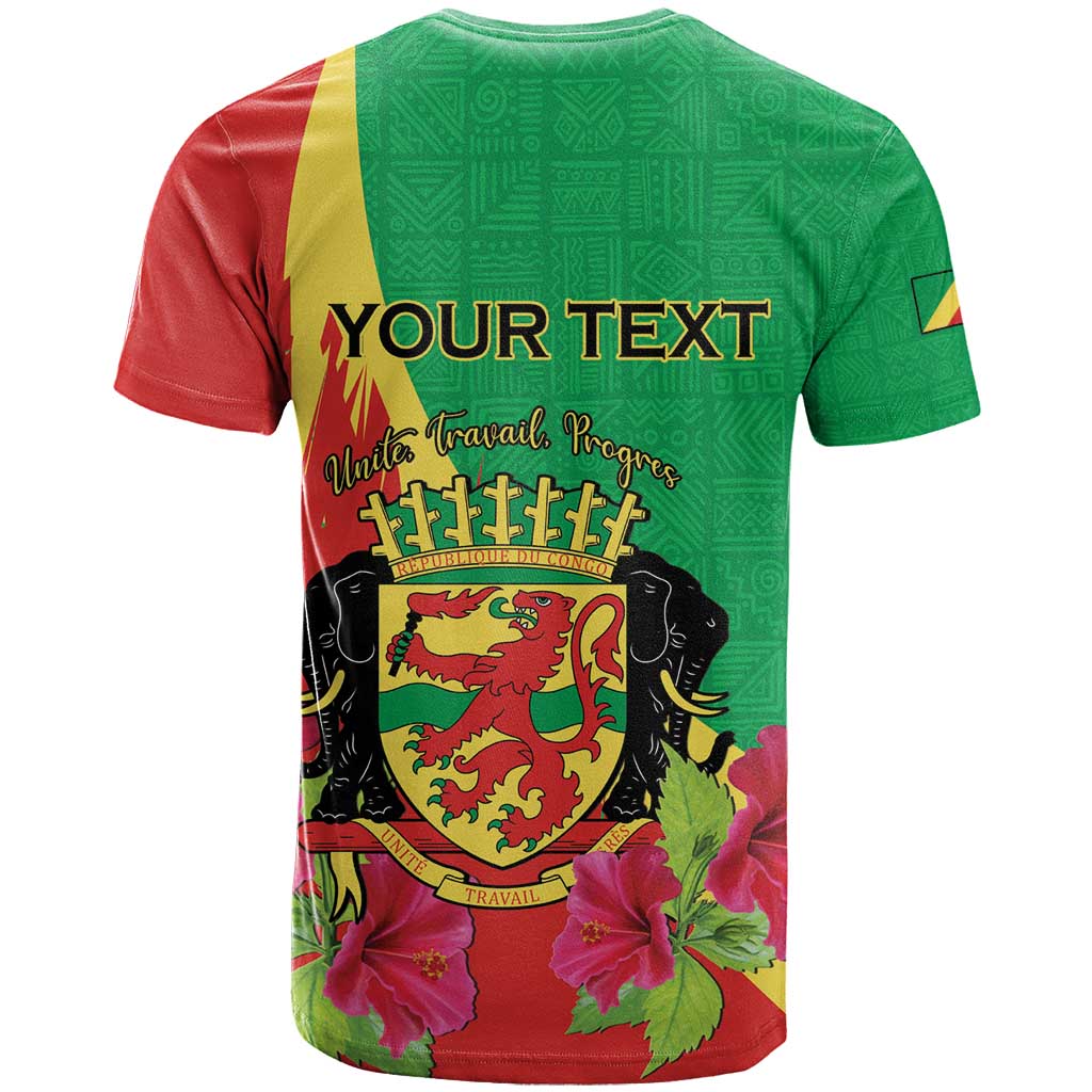 Personalized Congo Brazzaville National Day T Shirt Coat Of Arms Hibiscus Flower - Wonder Print Shop