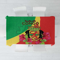 Personalized Congo Brazzaville National Day Tablecloth Coat Of Arms Hibiscus Flower - Wonder Print Shop