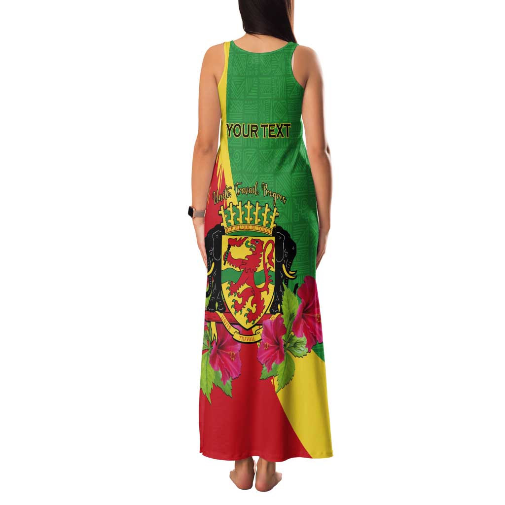 Personalized Congo Brazzaville National Day Tank Maxi Dress Coat Of Arms Hibiscus Flower - Wonder Print Shop