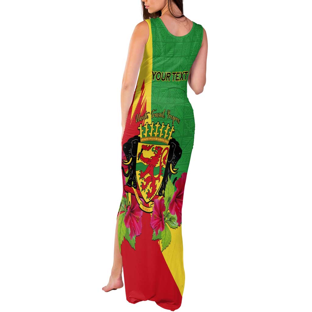 Personalized Congo Brazzaville National Day Tank Maxi Dress Coat Of Arms Hibiscus Flower - Wonder Print Shop