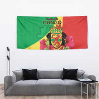 Personalized Congo Brazzaville National Day Tapestry Coat Of Arms Hibiscus Flower - Wonder Print Shop