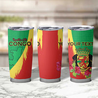 Personalized Congo Brazzaville National Day Tumbler Cup Coat Of Arms Hibiscus Flower - Wonder Print Shop