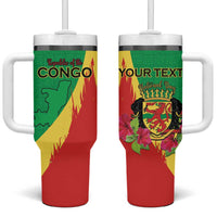 Personalized Congo Brazzaville National Day Tumbler With Handle Coat Of Arms Hibiscus Flower - Wonder Print Shop
