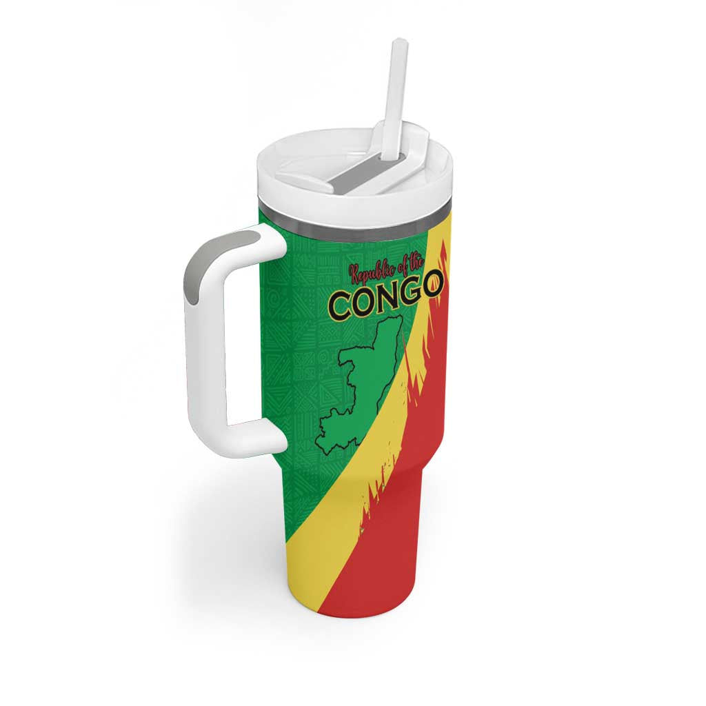 Personalized Congo Brazzaville National Day Tumbler With Handle Coat Of Arms Hibiscus Flower - Wonder Print Shop