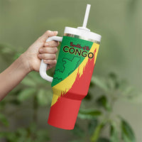Personalized Congo Brazzaville National Day Tumbler With Handle Coat Of Arms Hibiscus Flower - Wonder Print Shop