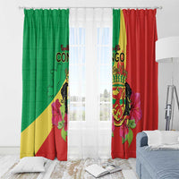 Personalized Congo Brazzaville National Day Window Curtain Coat Of Arms Hibiscus Flower - Wonder Print Shop