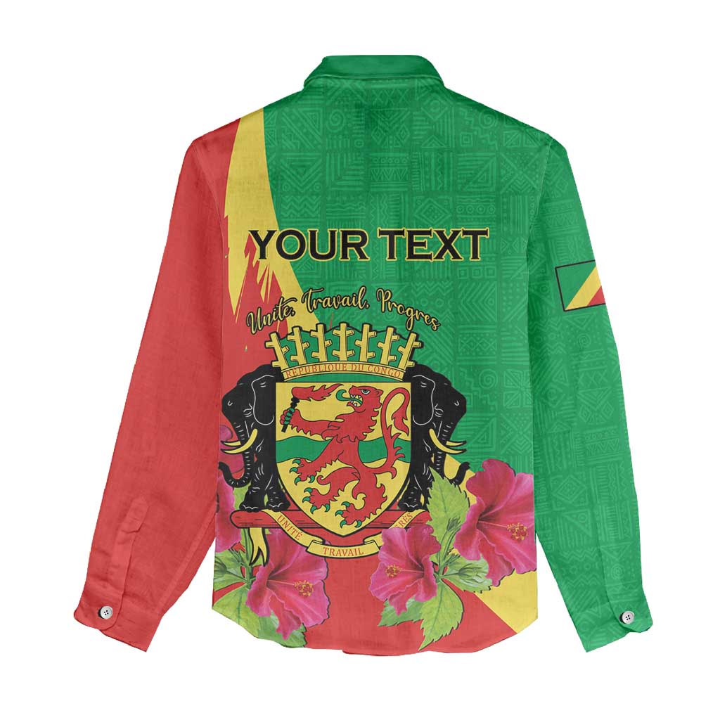 Personalized Congo Brazzaville National Day Women Casual Shirt Coat Of Arms Hibiscus Flower - Wonder Print Shop