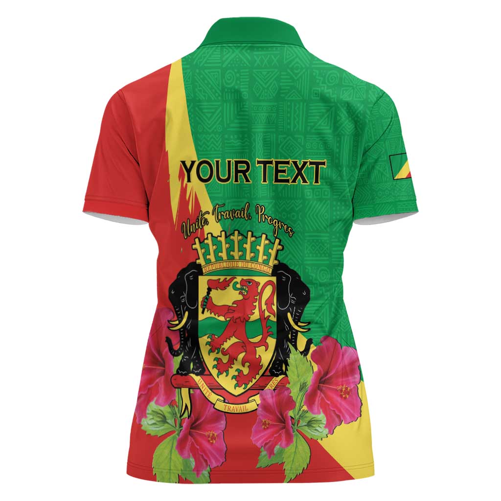 Personalized Congo Brazzaville National Day Women Polo Shirt Coat Of Arms Hibiscus Flower - Wonder Print Shop