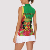 Personalized Congo Brazzaville National Day Women Sleeveless Polo Shirt Coat Of Arms Hibiscus Flower - Wonder Print Shop
