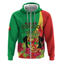 Personalized Congo Brazzaville National Day Zip Hoodie Coat Of Arms Hibiscus Flower - Wonder Print Shop