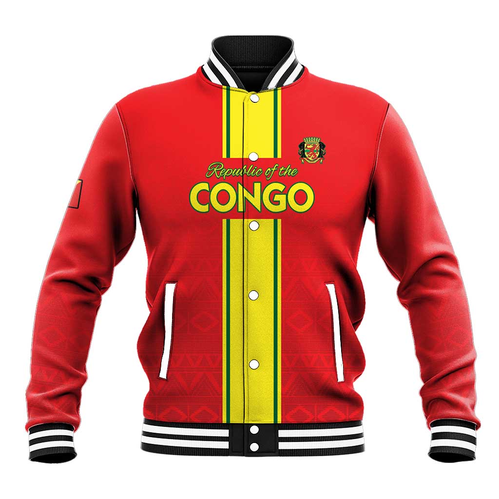 Custom Congo Brazzaville Football Baseball Jacket Go Ba Diabulu ya Mbwaki Red Color - Wonder Print Shop