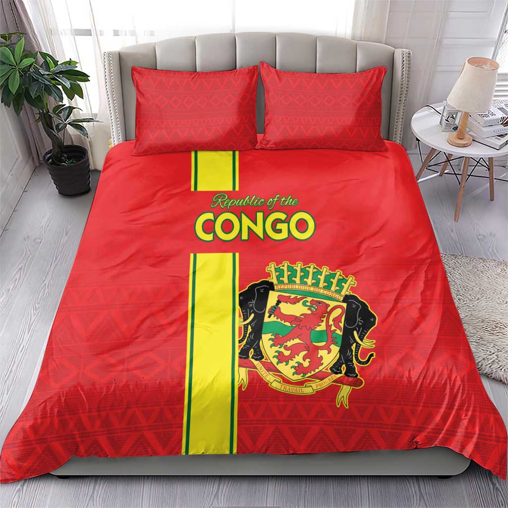 Congo Brazzaville Football Bedding Set Go Ba Diabulu ya Mbwaki Red Color - Wonder Print Shop